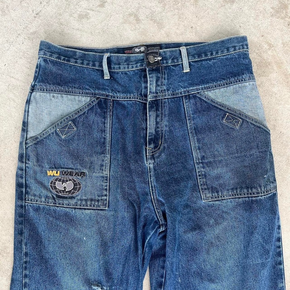 1990s Baggy Wide Leg Wu Wear Embroidered Jeans size 36'